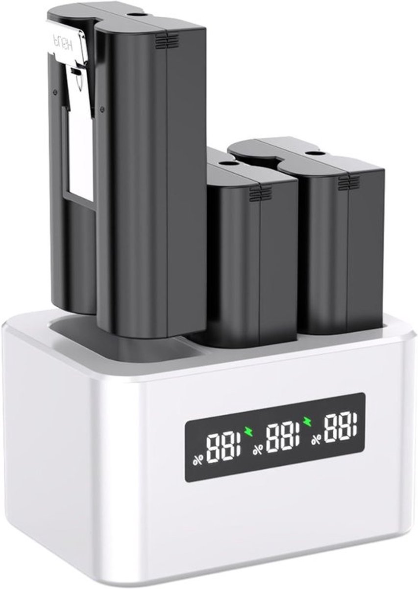 3-Pack Vervangende Batterij 6040mAh met Oplaadstation en LED Display voor Ring Deurbellen en Camera's, Type-C Oplaadpoort