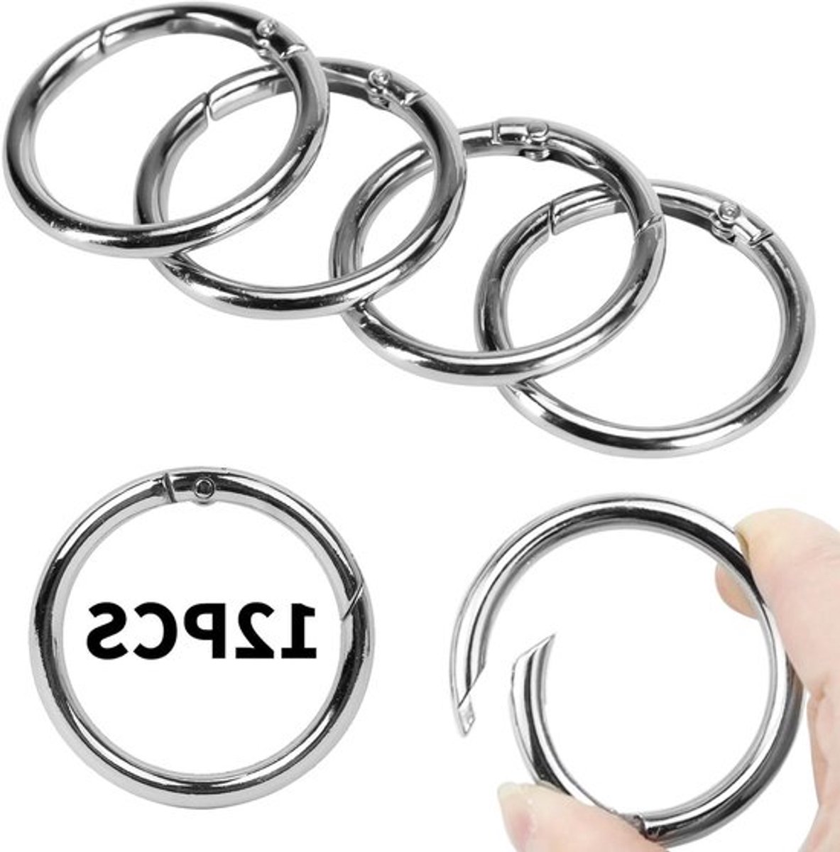 12 Stuks Ronde Gesp O-ringen 48 mm, Zinklegering, Roestbestendig, Duurzaam Ontwerp, Handwerk Accessoires, Tassen - Zilver.
