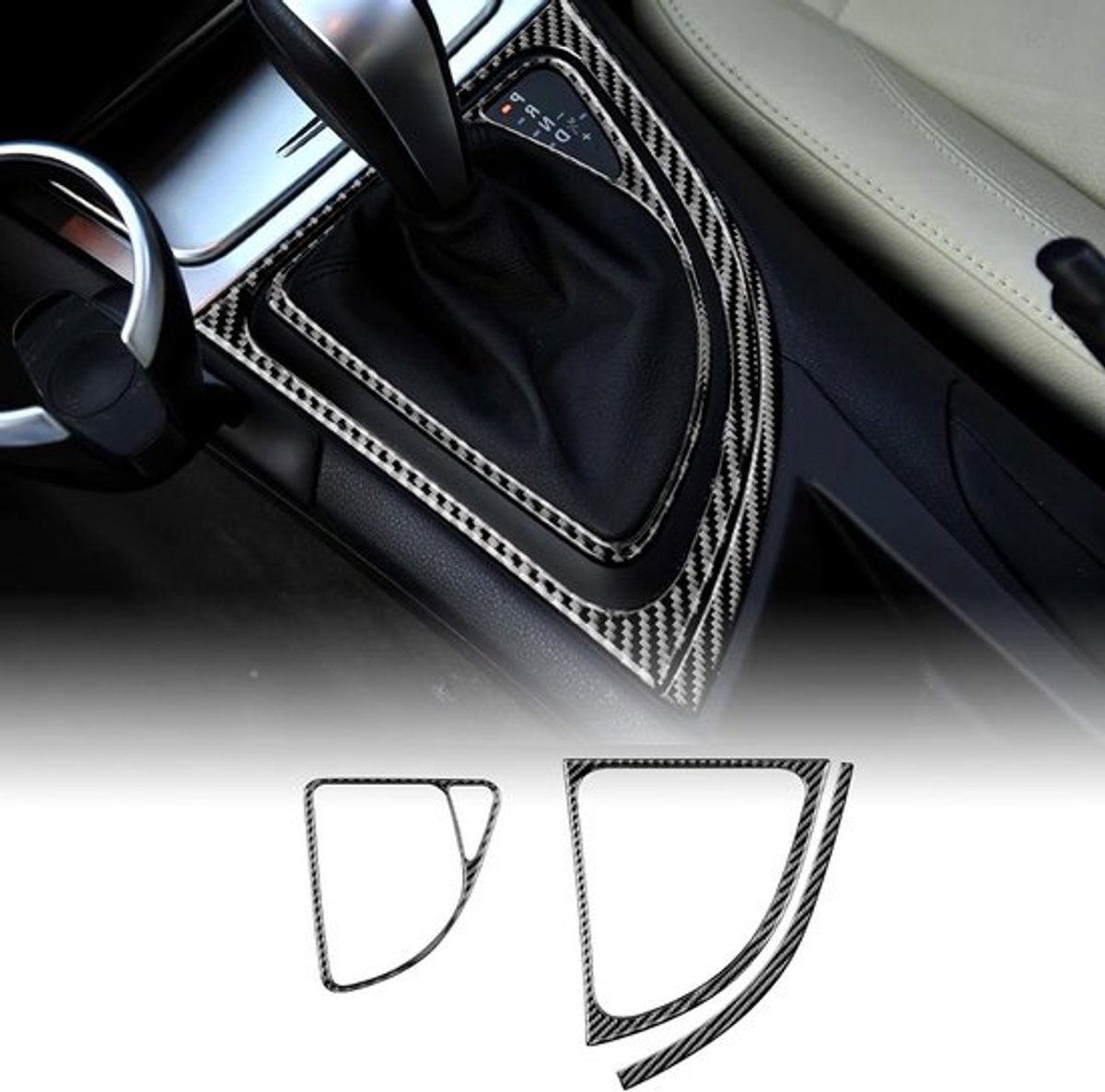 Koolstofvezel afdekking voor auto middenconsole en schakelpaneel, interieurdecoratie voor BMW 1-serie E82 E88 (2008-2013) - Versnelling paneel accessoires in zwart