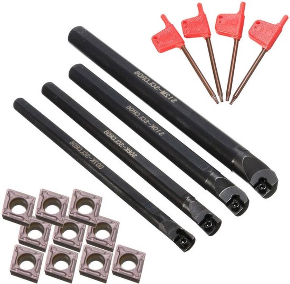 CNC draaibank gereedschapshouder met 10 CCMT060204 inserts en 4 moersleutels voor precisiebewerking