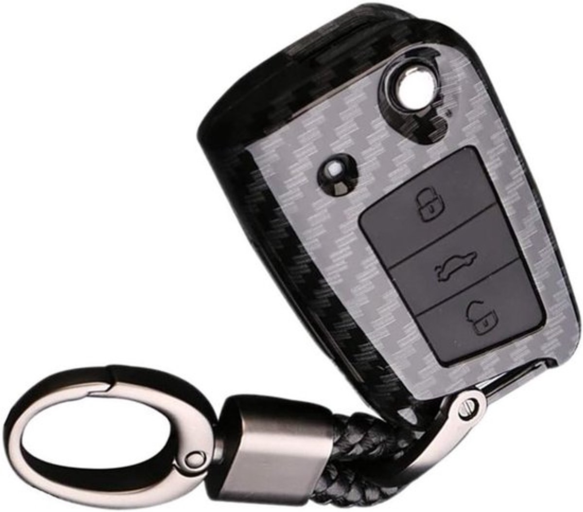 Duurzame Carbon Fiber en Silicone Sleutelhanger Hoes voor 3 Knops Auto Sleutel - Zwart