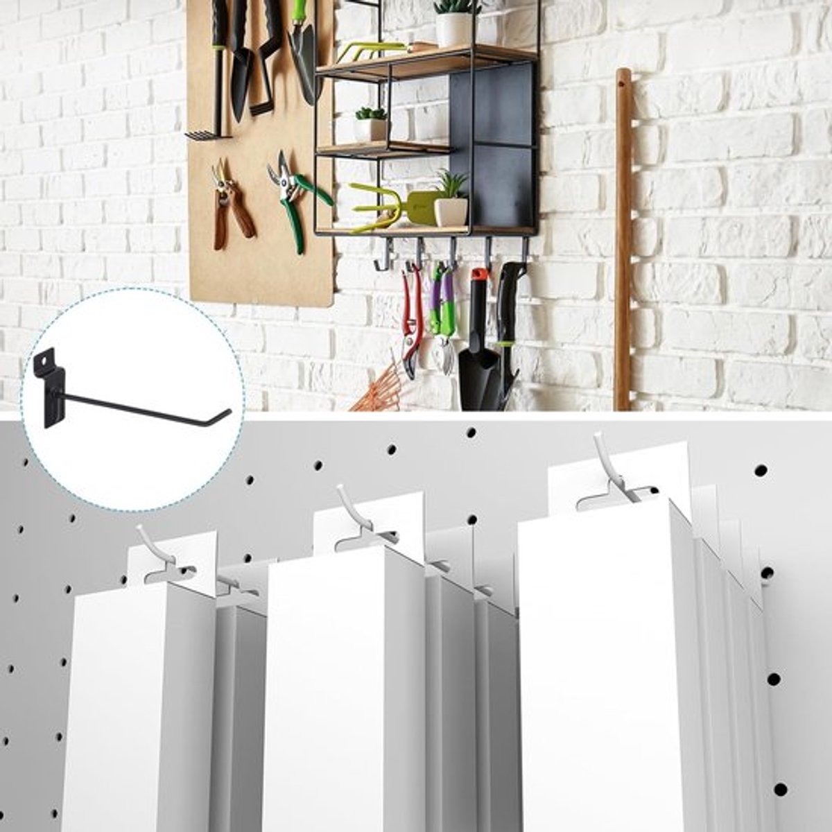 Lamellenwandhaken 2" x 6", 100 stuks metalen displayhaken voor pegboard en rasterwanden, ideaal voor garage en winkelorganisatie, zwart
