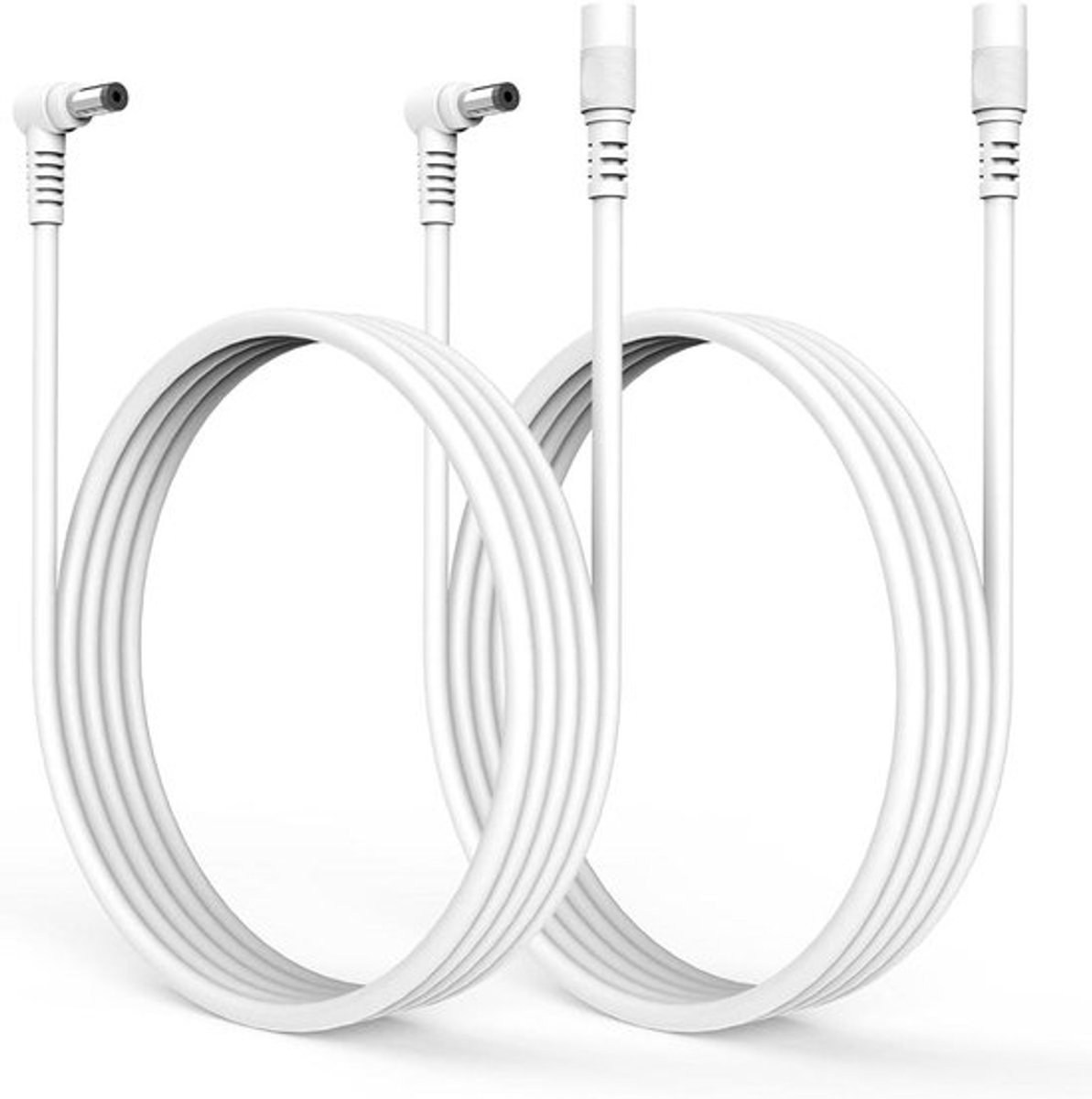 DC Verlengkabel 12V 3 Meter met L-vormige Connector voor Bewakingscamera's en LED-strips - Set van 2, Wit