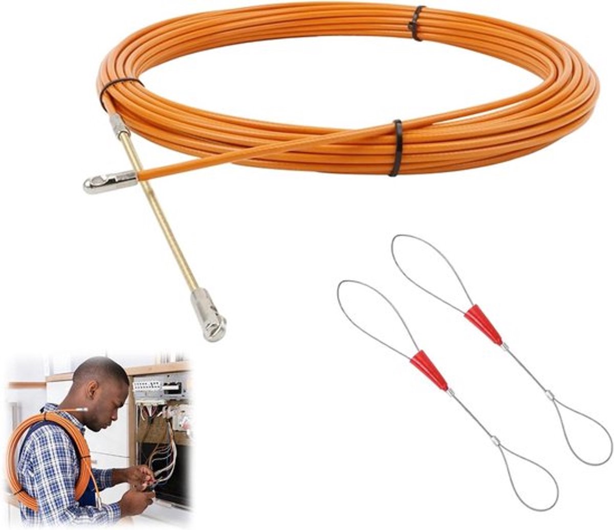Flexibele trekveer 3mm | Kabel installatie hulp 10m | Elektrische installatie gereedschap | Trekdraad voor buizen | Glasvezelkabel tang | Loodveer inclusief - 75 characters.