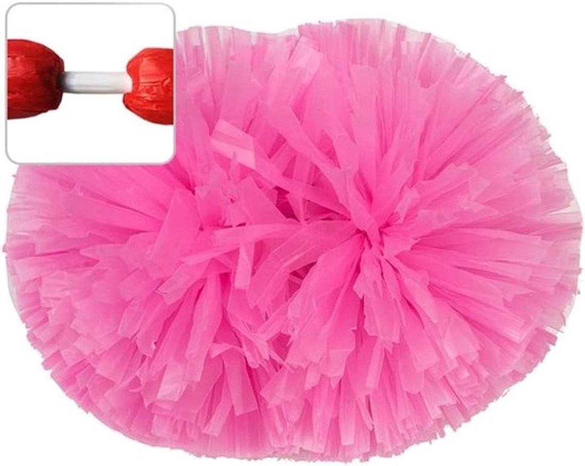 Pom Poms voor Cheerleading - Metaalfolie Bloemen - Kunststof Handvatten - Roze - S = 28 cm