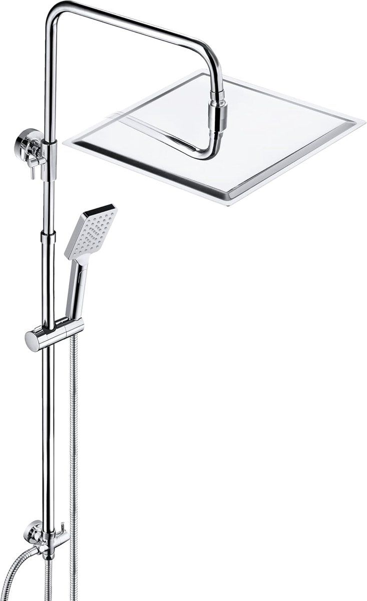 SnelShoppen - Doucheset zonder armatuur, chroom douchestangset met regendouche en roestvrijstalen douchekop 30x30cm vierkant voor luxe badkamerervarin