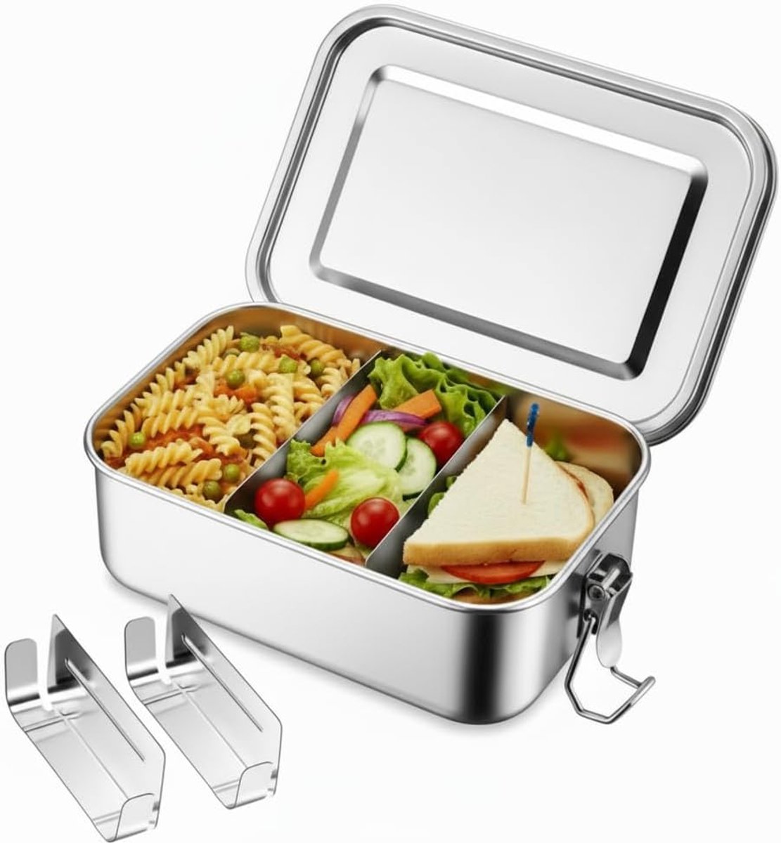 850 ml Stainless Steel Lunch Box Durable and Environmentally Friendly Lunch Box with 2 Divider Sealing Rings and Snap - ShopVlot