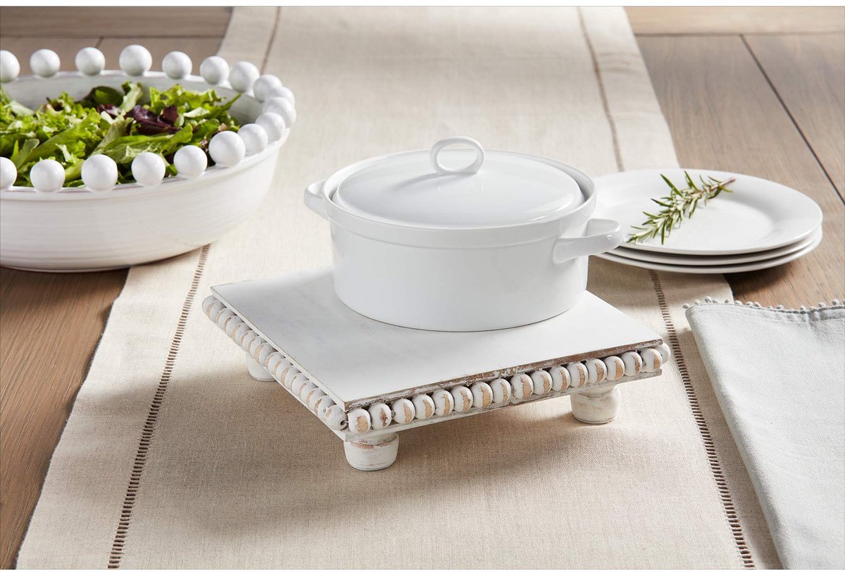 SnelShoppen - Witte houten kralen onderzetter mango, stijlvolle en duurzame onderzetters voor tafel, keuken, feest en tuin, set van 4, trendy decorati