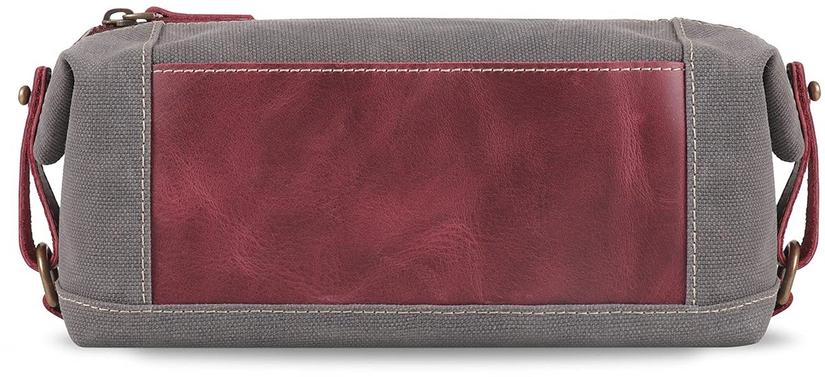 SnelShoppen - LONDO Toilettas Lederen en Canvas Reizen Toilettas Dopp Kit, Damson, Uniseks, Eén Maat, Ideaal voor Vakantie, Weekendje Weg, en Thuisgeb