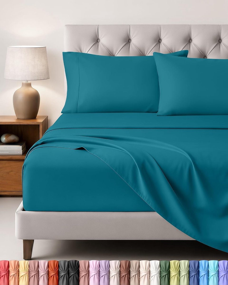 SnelShoppen - 4-delige lakenset denim blauw, 180 x 200 cm, Oeko-Tex gecertificeerd, microvezel hoeslaken, laken en kussenslopen voor bed en slaapkamer