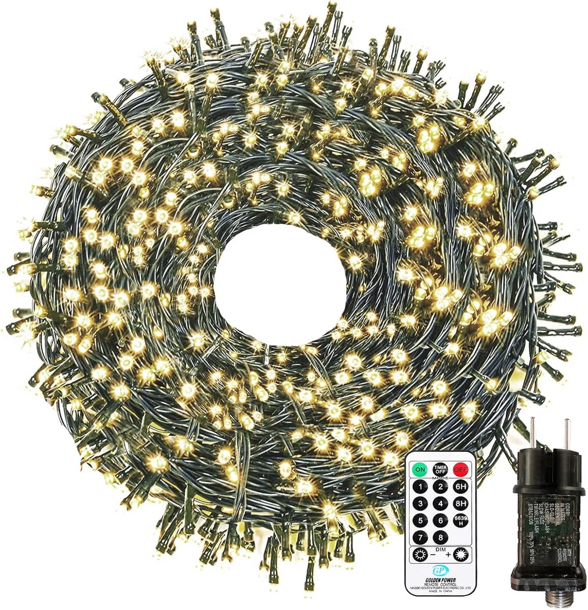 SnelShoppen - Led Lichtketting Buiten en Binnen 30M 300LEDs Warm Witte Lichtslingers met Afstandsbediening, Timer, Geheugenfunctie, IP65 Waterdicht vo