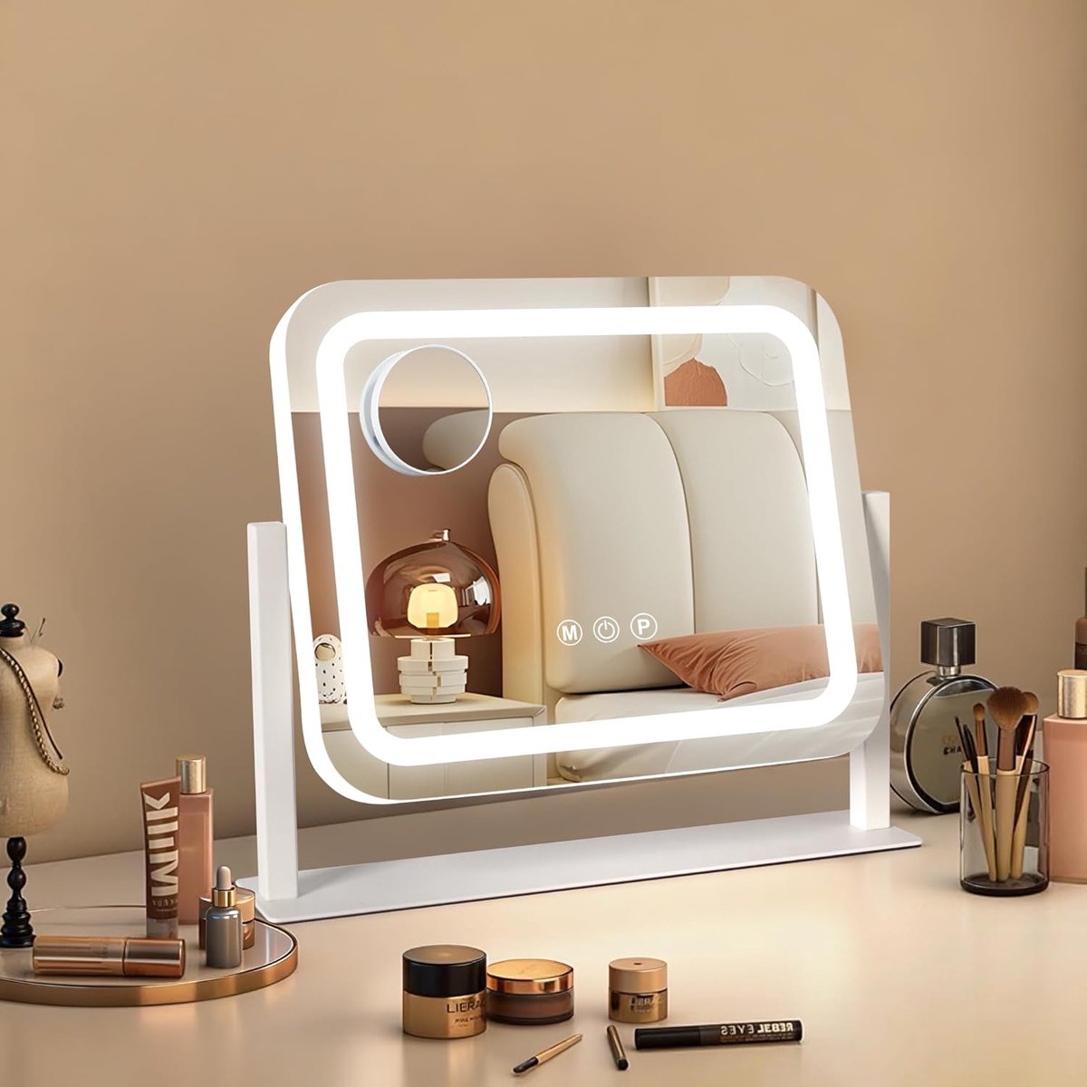 Make-up spiegel 35x30cm - Dimbare LED verlichting - 3 lichtstanden - Perfect voor nauwkeurig aanbrengen - SnelShoppen