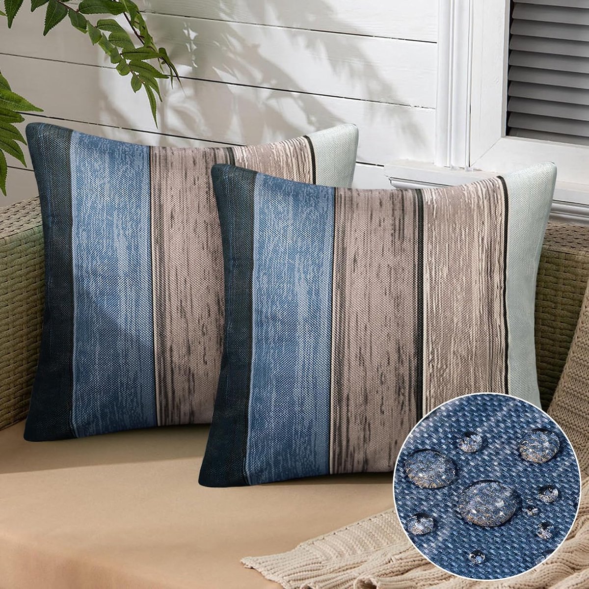 Kussenhoes 50 x 50 cm - Grijs Blauw Set van 2 - Ombre Blauw, Grijs - Ademend - Decoratief voor Balkon - ShopVlot