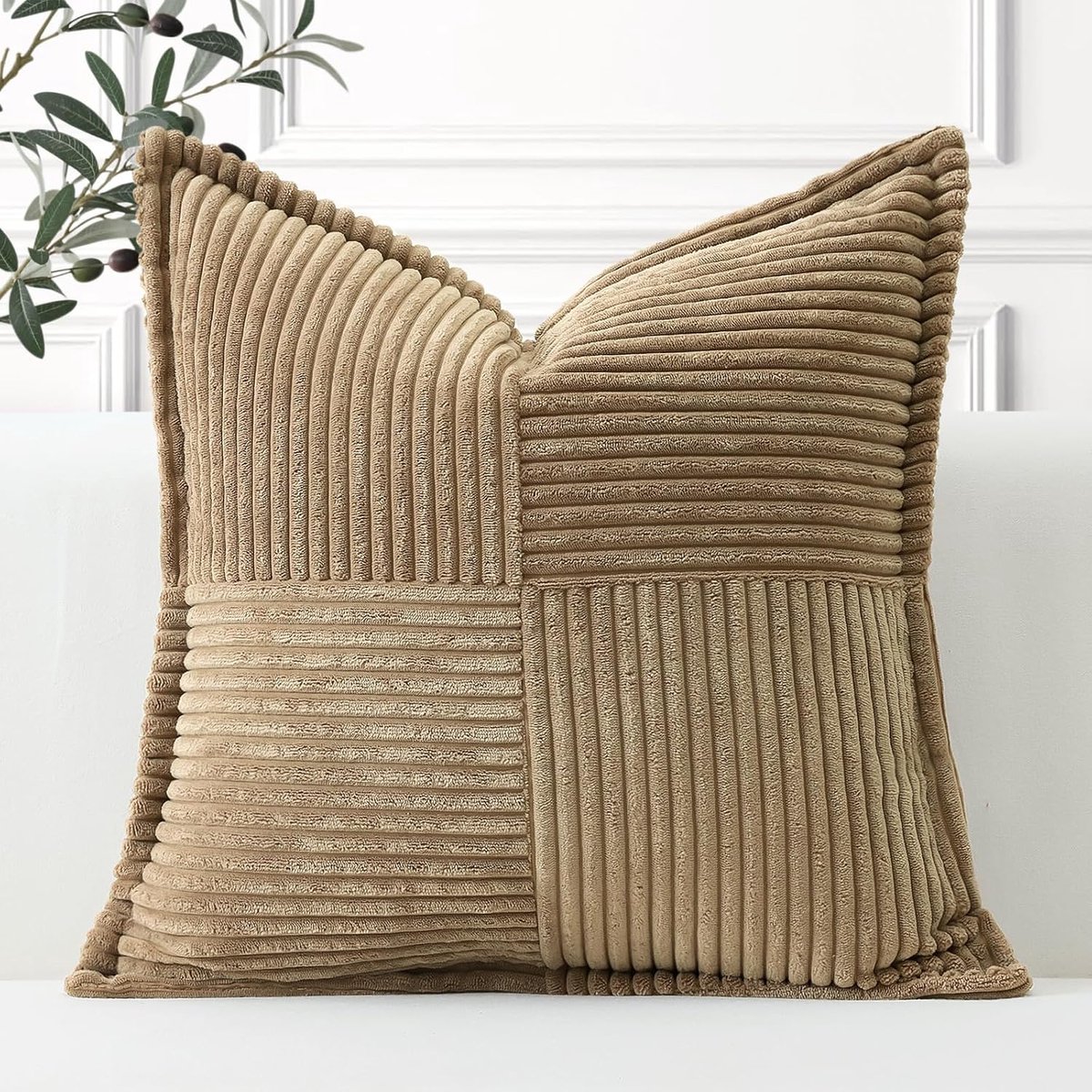 SnelShoppen - Artscope Ribfluwelen Kussensloop 45 x 45 cm, Bruin, Decoratief Zacht Kussen voor Bank, Woonkamer, Slaapkamer, Sierkussen, Kussensloop vo
