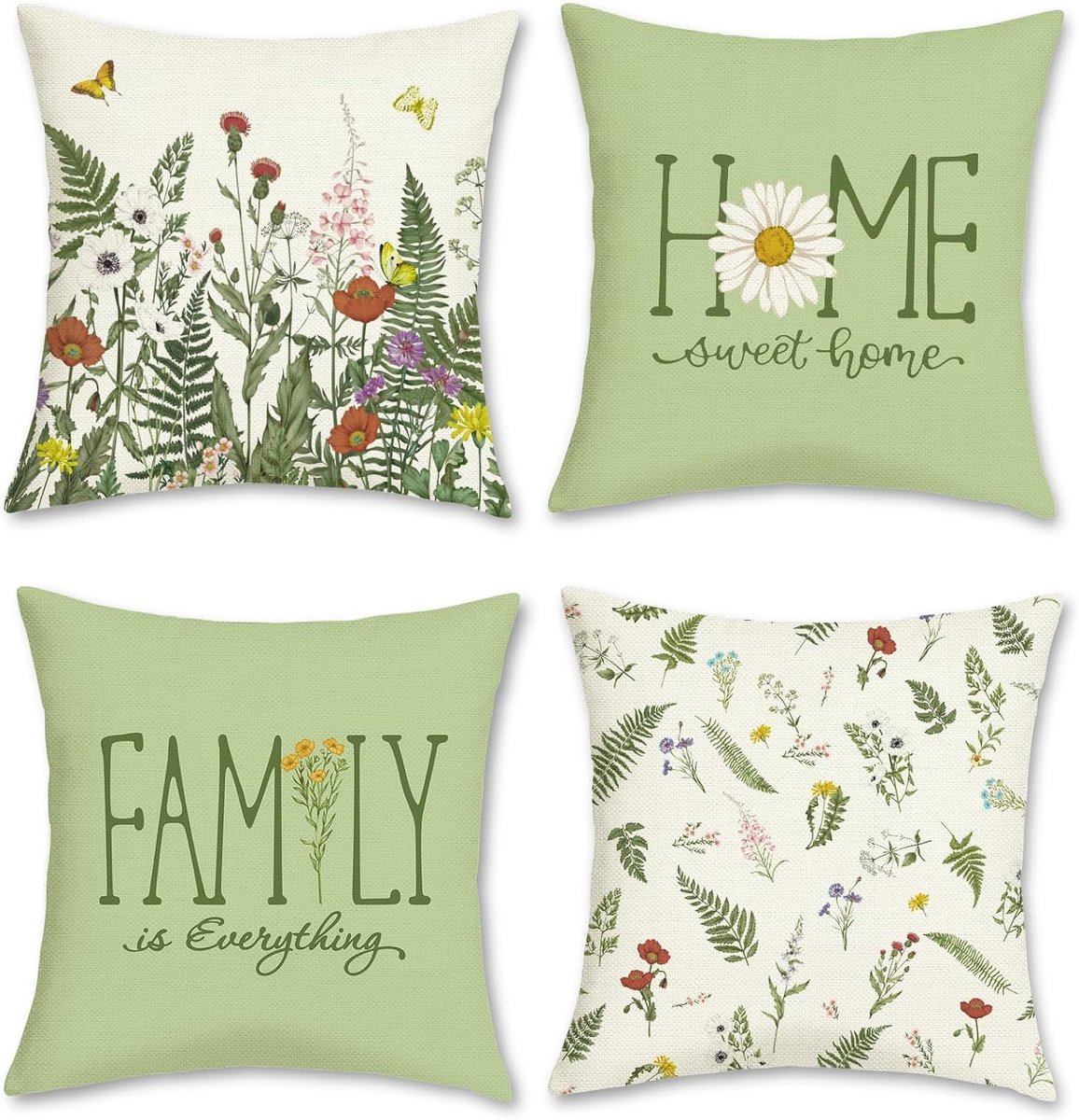 SnelShoppen - Wilde bloemen kussenslopen 45 x 45 cm, kleurrijke bloemen en vlinders, polyester decoratieve kussenhoezen set van 4 voor bank woonkamer