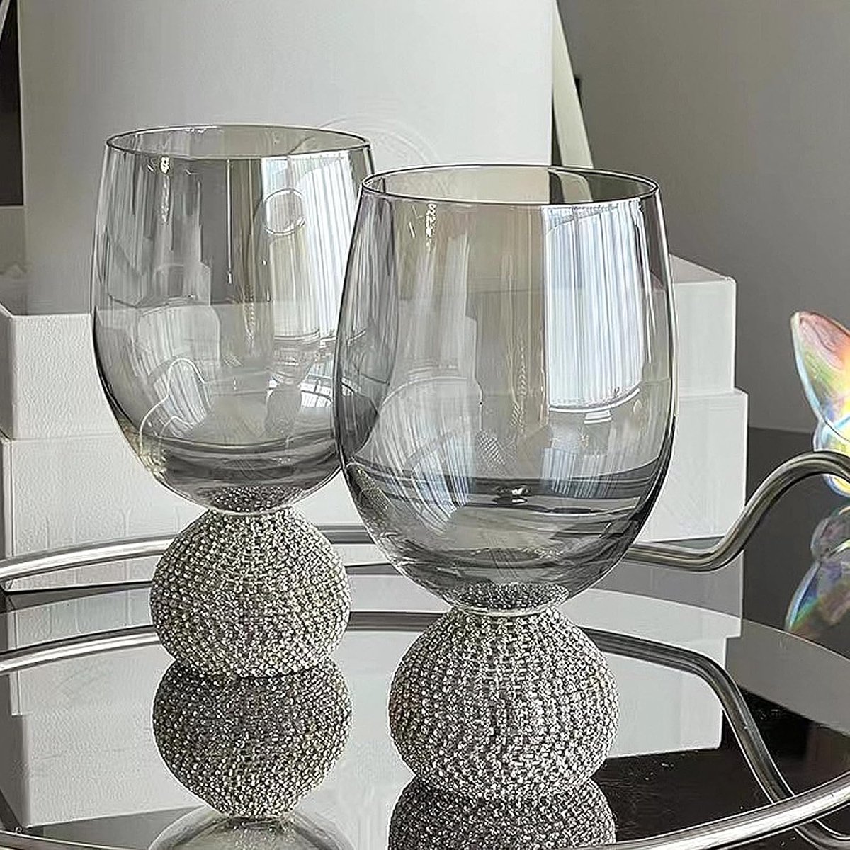SnelShoppen - 2 Stuks Unieke Wijnglazen Zonder Voet met Gebroken Diamant Whiskyglazen en Diamanten Basis - Handgemaakte Cocktailbekers voor Wijnproeve