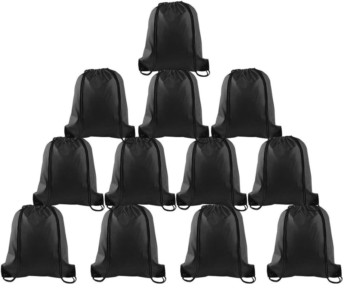 SnelShoppen - Pack van 2-15 Trekkoord Rugzakken Sporttassen voor Fitness, Reizen, Yoga, Winkelen - Zwart, Waterafstotend, 39x34 cm