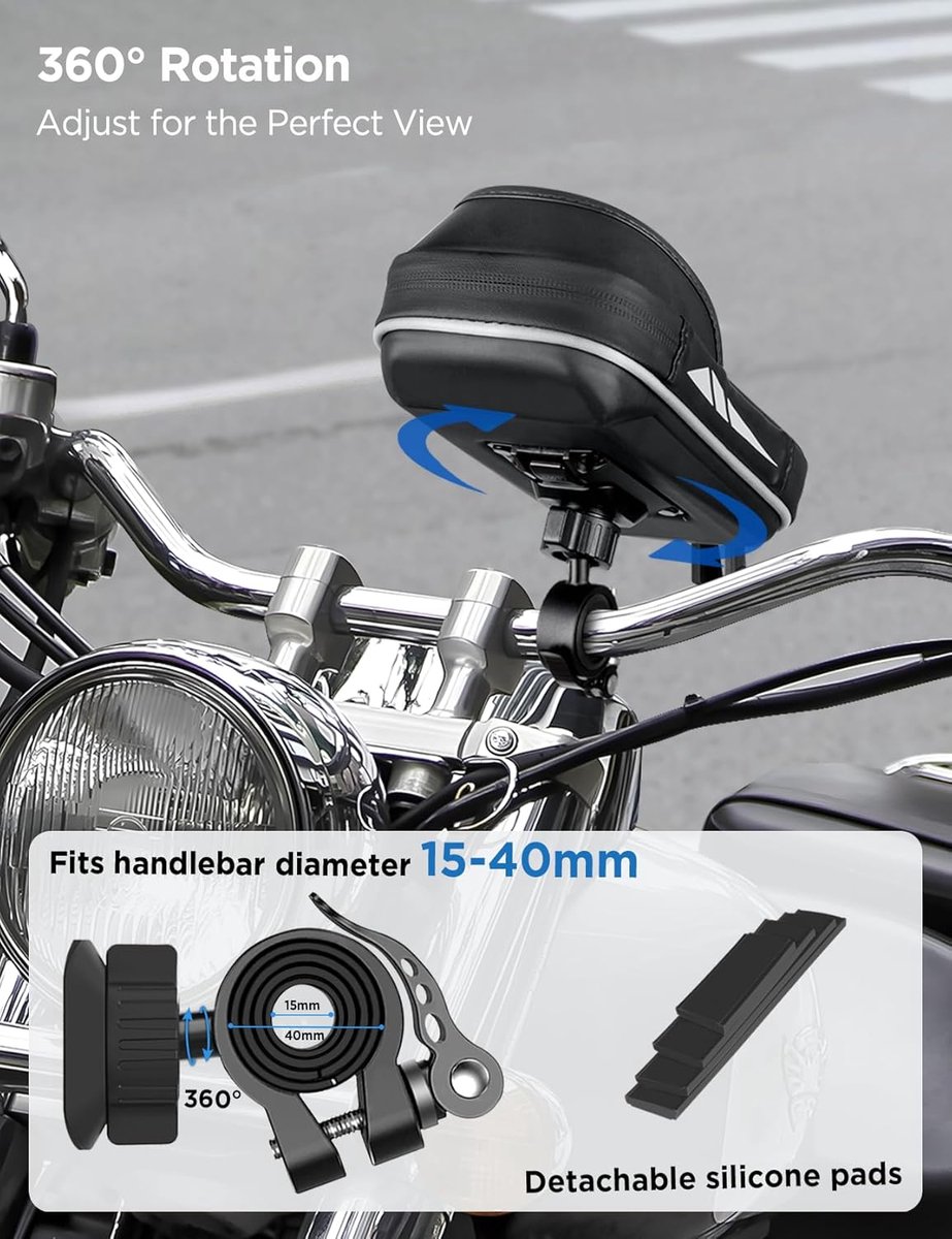 SnelShoppen - Waterdichte telefoonhouder voor op de fiets, 360 graden draaibaar, geschikt voor 4,7-7 inch smartphones, met regenhoes, fietstas, stuurt