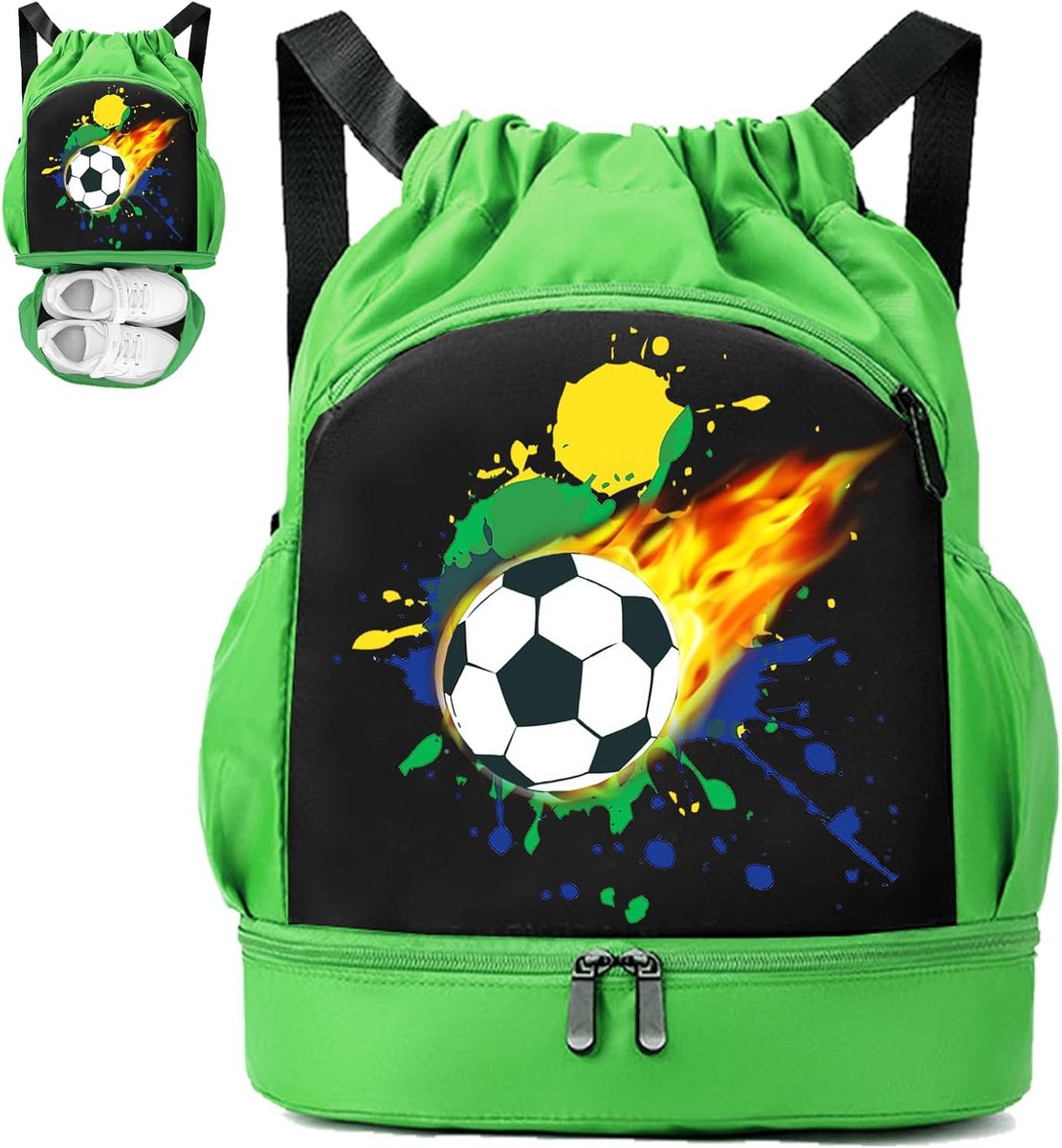YOUYIKE Children's Swimming Bag with Football Rainbow Pattern Bottom Compartment Waterproof Backpack Gym Bag - ShopVlot
