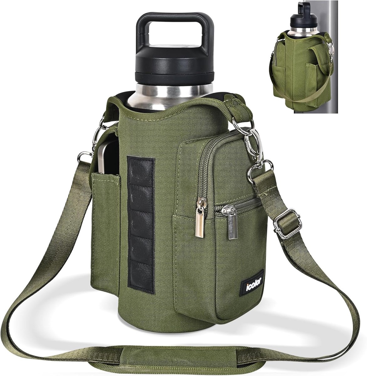 SnelShoppen - Magnetische gymtas met waterfleshouder, sporttas met vakken voor mobiele telefoon, multifunctionele tas voor fitness, gym, sport, zwart,