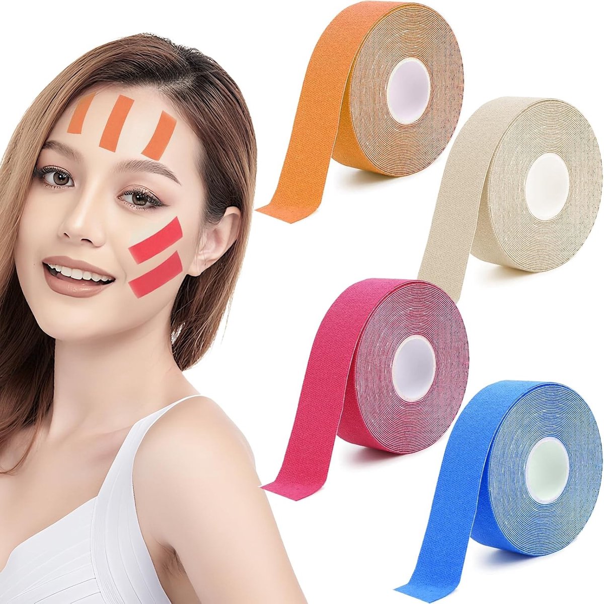 4 Stuks Gezichtstape voor Rimpelversteviging, 1" x 5M Anti-Rimpel Tapes voor een Strakkere Huid, Effectieve Lifting Tape voor een Jeugdige Uiterlijk