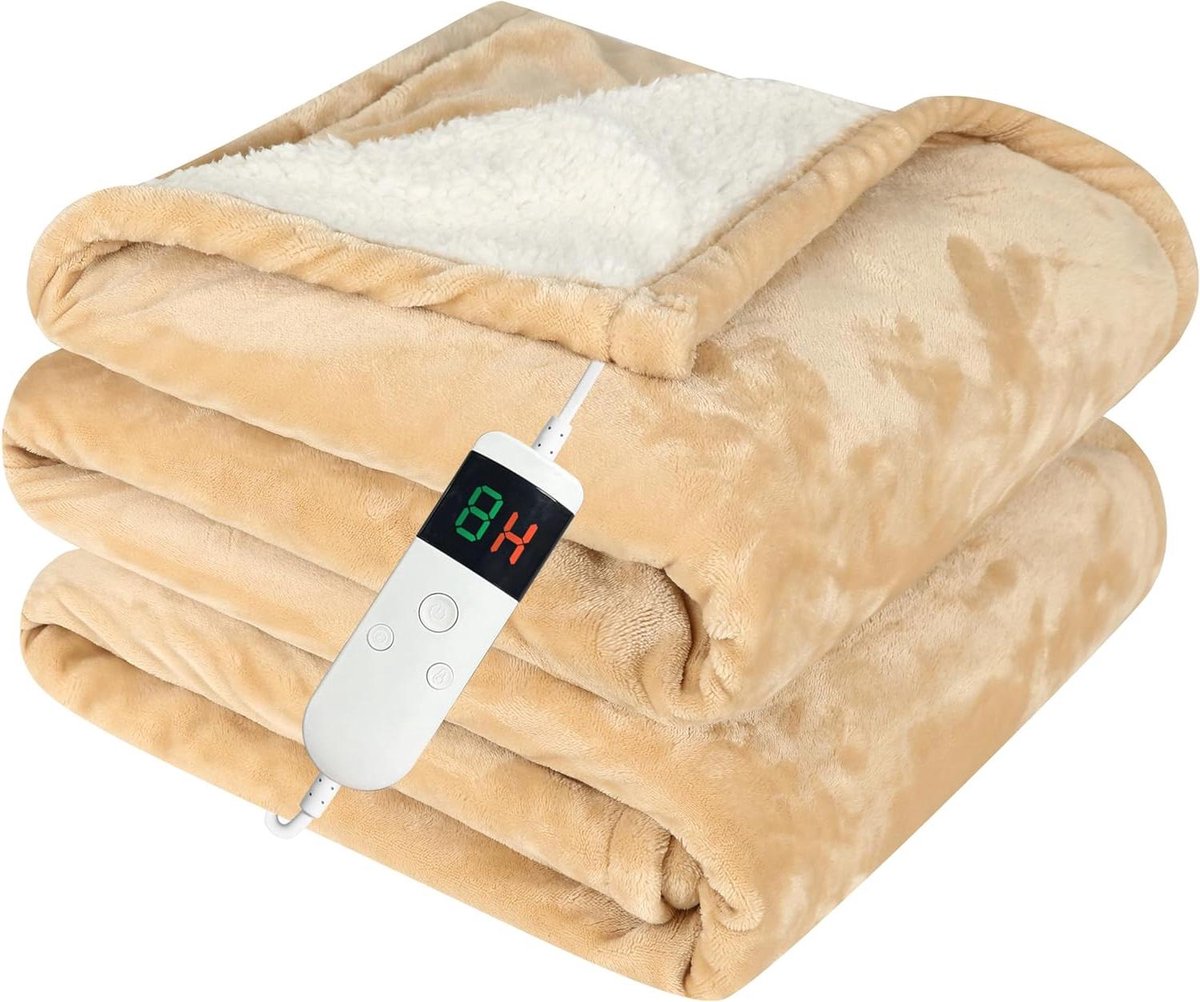 Elektrische Deken - Verwarmde deken - Gezellige warmte - Automatische uitschakeling - 130 x 180 cm - Khaki