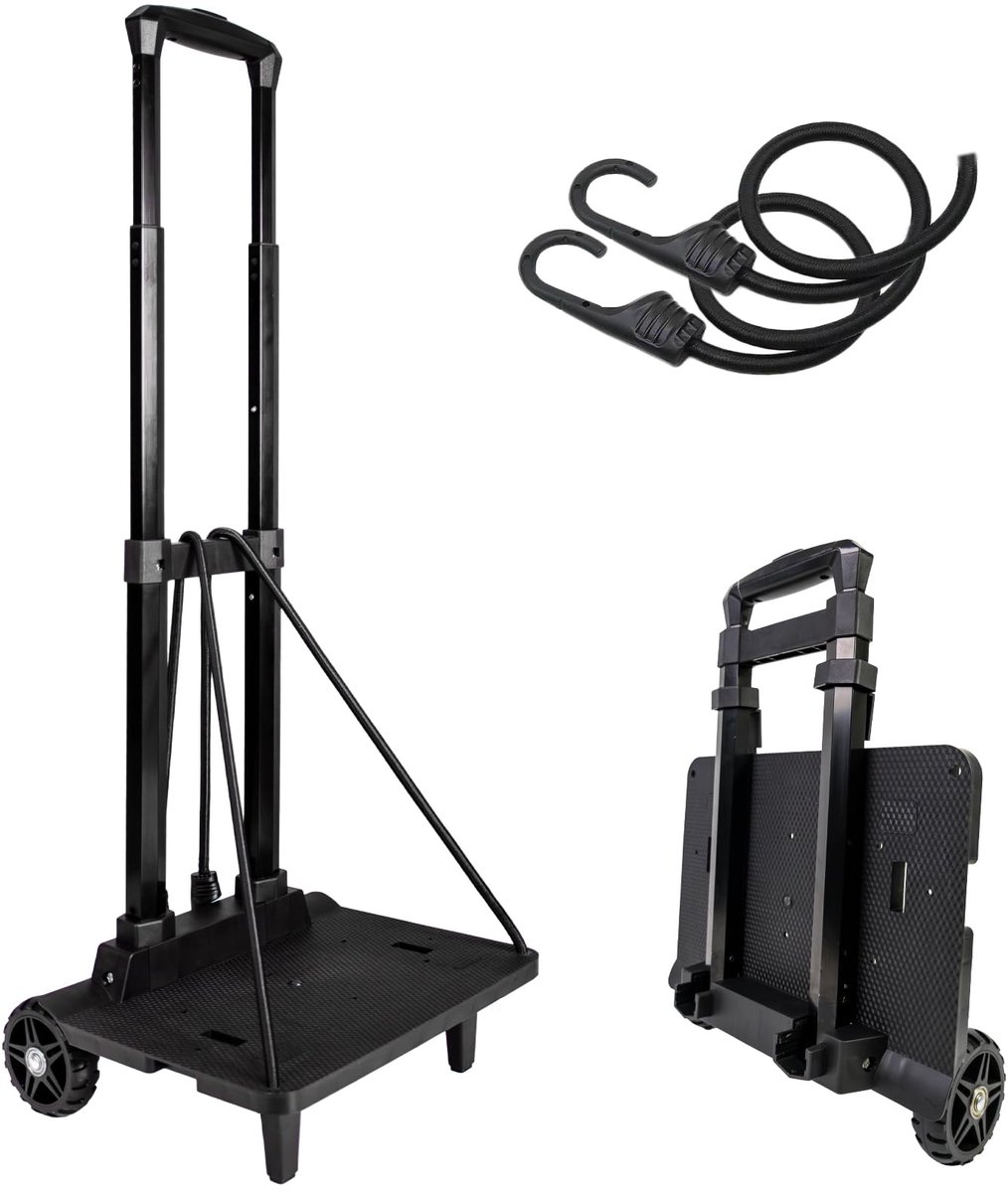 SnelShoppen - Rugzakwagen met elastische touwen - Lichtgewicht vouwwagen van aluminiumlegering voor bagage, laptops, kampeerspullen en boodschappentas