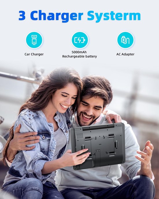 Auto DVD-speler - Dubbele schermen - Reizen met kinderen - 5 uur batterijduur - 2x 12 inch - Zwart — afbeelding 2