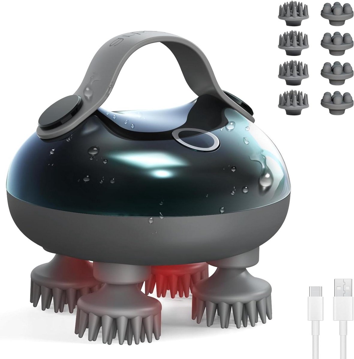 Hoofdmassageapparaat Elektrisch - Hoofdhuid Stimulator - Ontspanning Bevorderen - 8 Siliconen Kopper - 88 x 66 x 88 cm - Wit