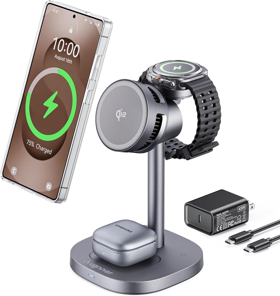 Draadloze Magnetische Oplader, Qi2 15W 3-in-1 Oplaadpad met TEC Koeling voor Galaxy S26 Ultra, S25, S24, Z Fold 7, Flip 7 en Samsung Horloge Ultra/8/7, Snelladen en Compatibiliteit
