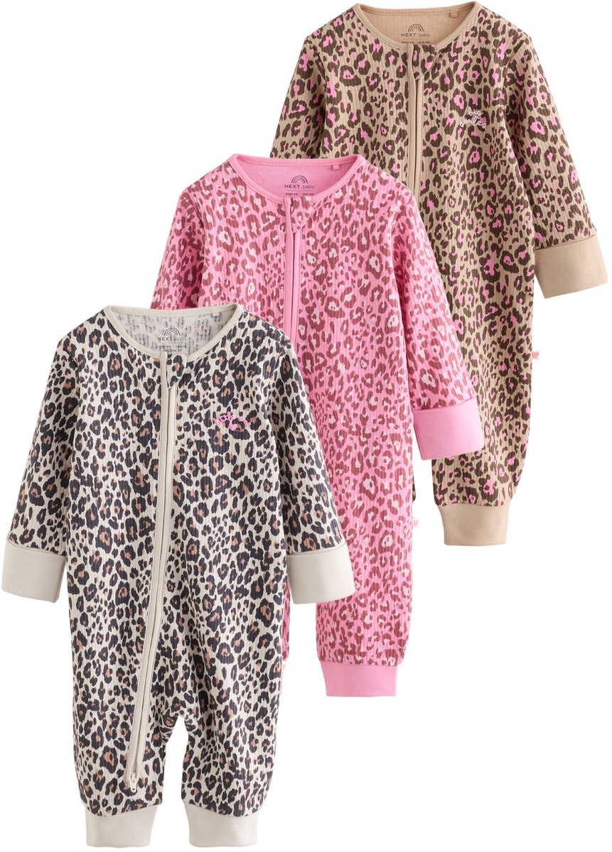 Next - Meisjes - Set van 3 babypyjama's met tweewegritssluiting - Bruin