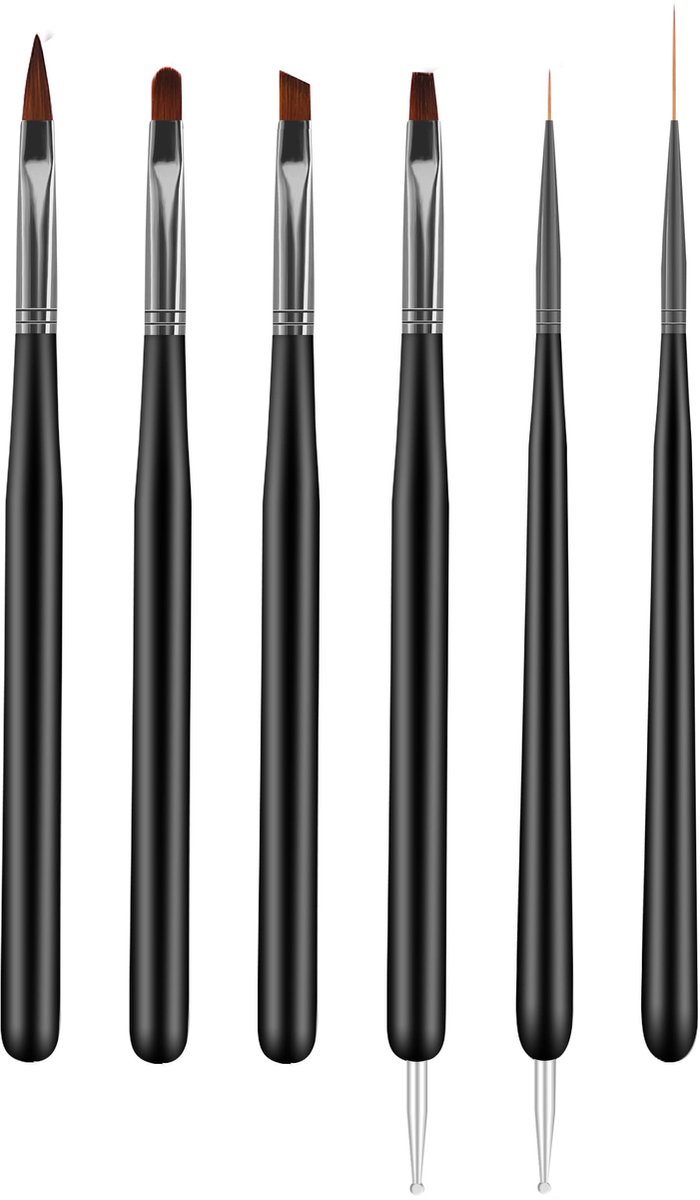 Art penselen, 6 stuks Nail Art Liner borstels, Dotting Pen Tools, Schilderen Art Design Brush Set voor Lange Lijnen，zwart