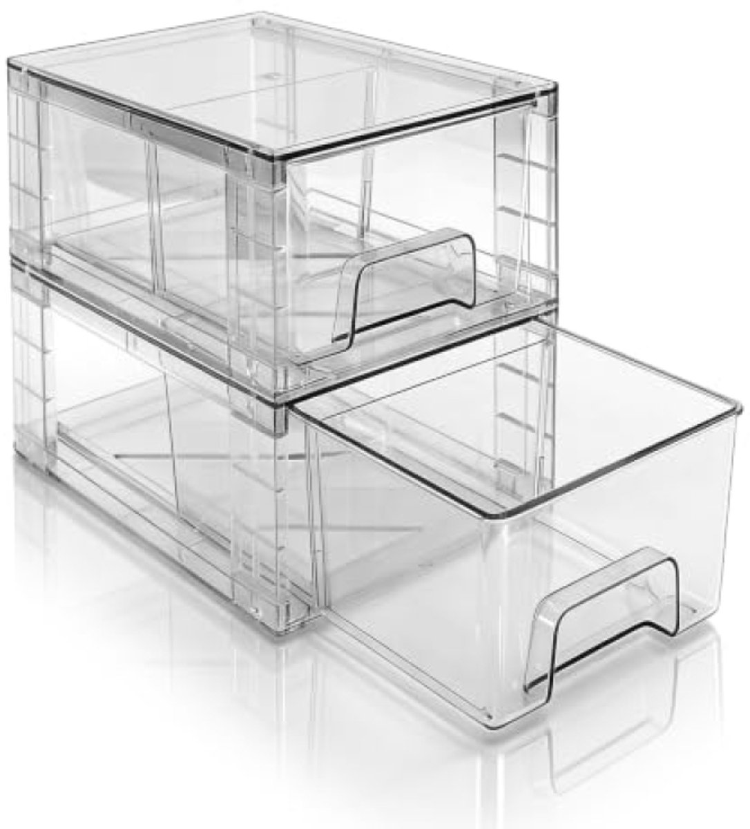 Huis Geluk 2-Pack Stapelbare Kleine Opberglades, Transparante Acryl Lade Organizers met Handvatten, voor Koelkast, Badkamer, Keuken, Voorraadkast