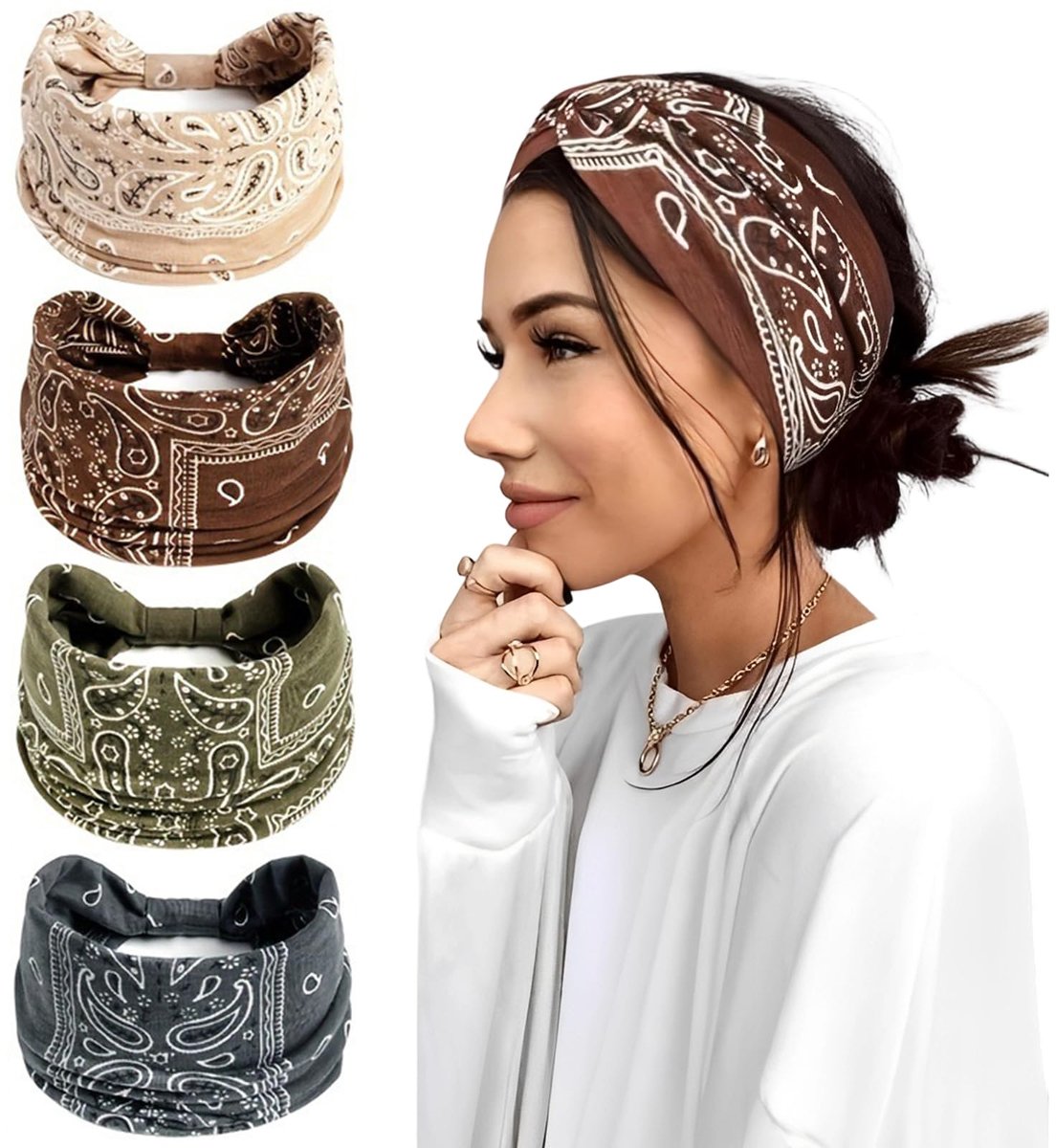 Haarband voor dames, elastisch, boho, met kruisknopen, tulbanden voor dames, hoofdband, haaraccessoires voor yoga, sport en make-up