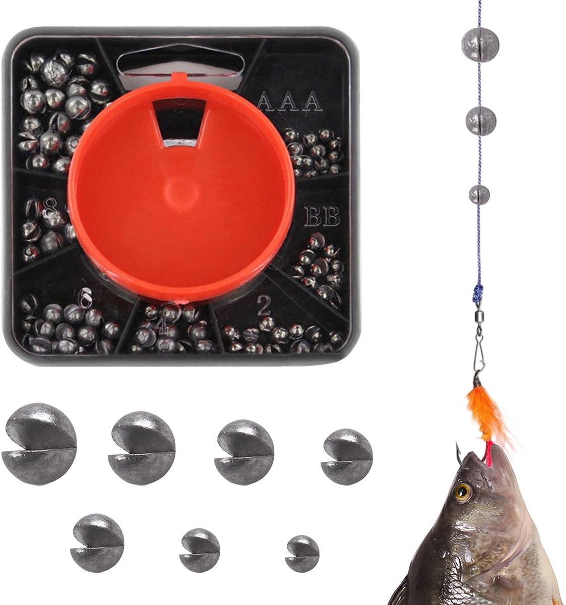 179 stuks/7 maten loodvissen, balvormige visloodset, draagbare split shot set voor stabilisatie van lijn en aas (0,2 g/0,35 g/0,4 g/0,6 g/0,8 g/1 g/1,5 g)