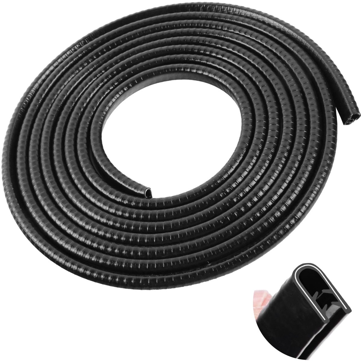 5 m randbescherming voor autodeur, rubberen afdichting, randbescherming, U-vorm, universele pasvorm, zwart rubber, limousines, vrachtwagen, SUV, ATV, UTV, zwart