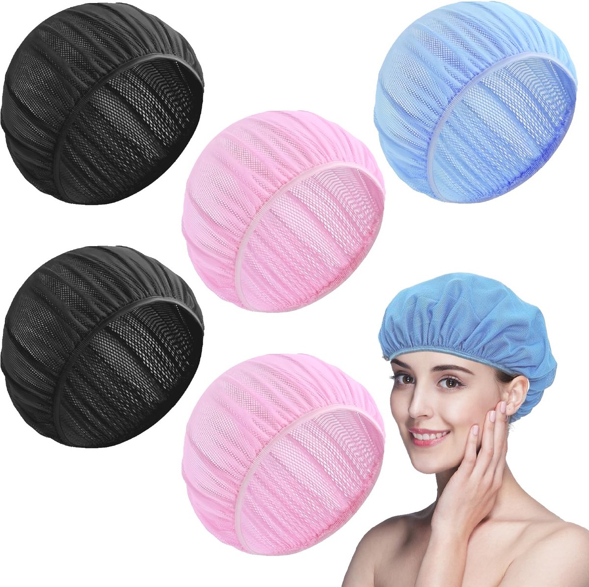 Haarnetje om te slapen, haarnetjes, muts, mesh, slaapmuts, verstelbare zachte mesh, slaapmuts, elastische kookmuts voor vrouwen (roze, marineblauw, zwart), roze, marineblauw, zwart, One size
