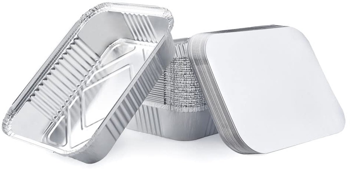 Aluminium, met deksel voor transport van levensmiddelen, invriezen, grillen, bakken, 1900 ml, 25 stuks