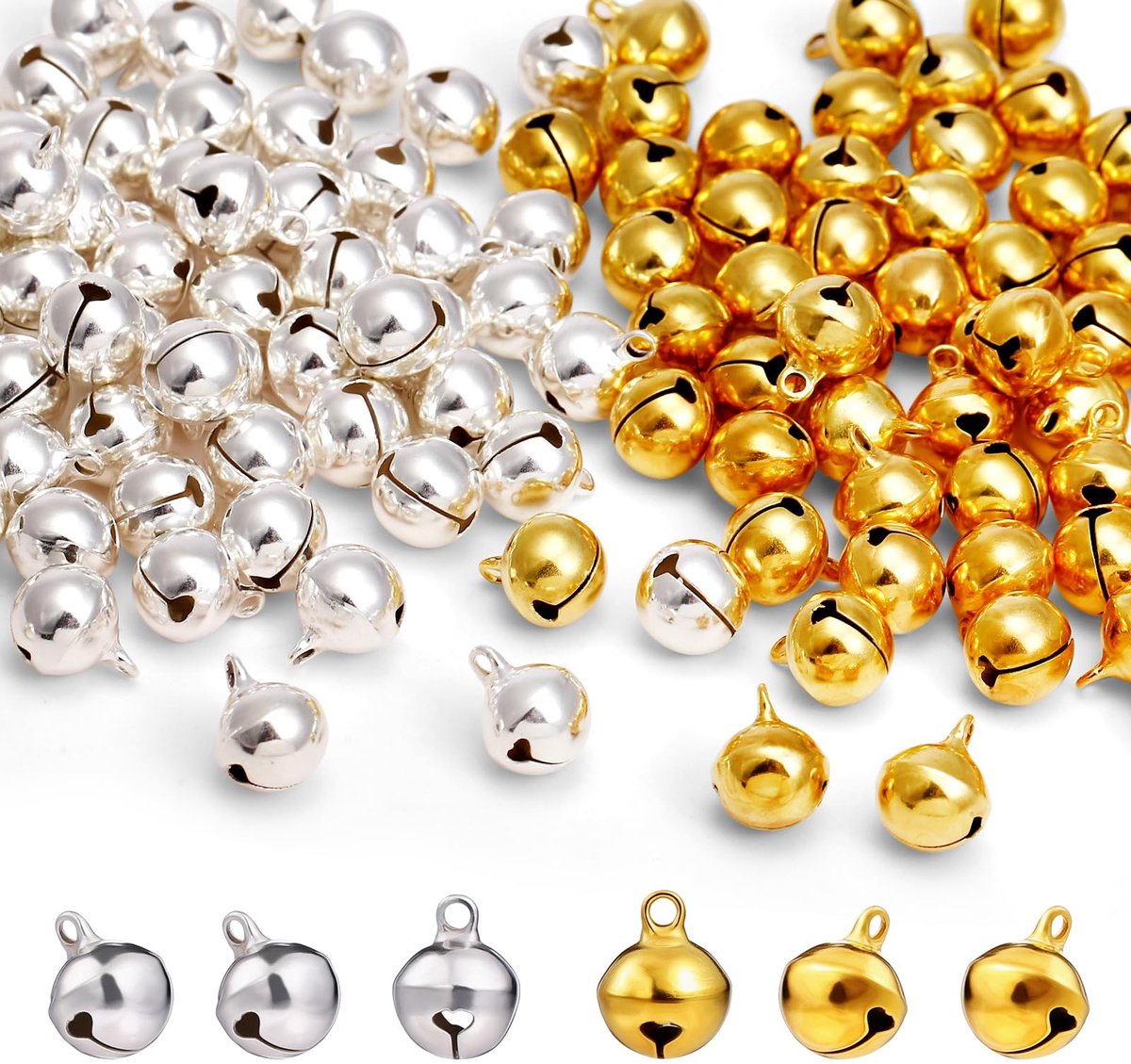 120 stuks belletjes om te knutselen, vintage belletjes, gouden en zilveren belletjes, klokjes voor sieraden, knutselen, geschenkverpakking, Kerst, feest, decoratie, 12 mm