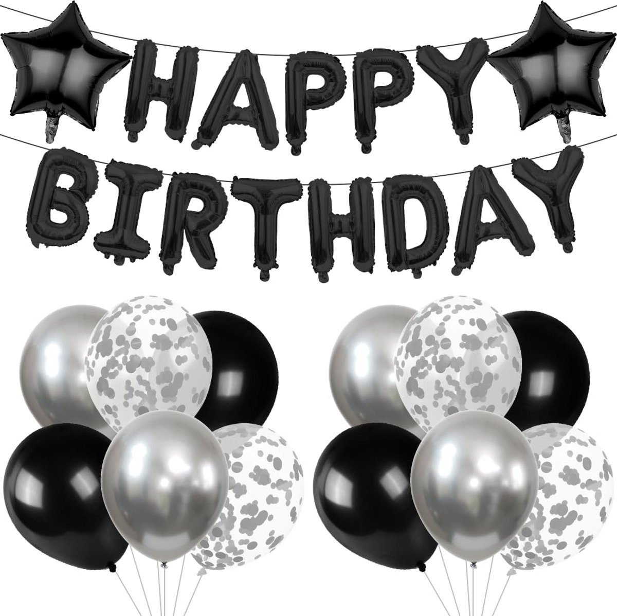 Verjaardag Decoratieset - Zwart, Folie Happy Birthday Ballonnen Banner Kit, Verjaardag Decoratie, Verjaardag Decoratie, Ballonfeest, decoraties voor volwassenen en meisjes