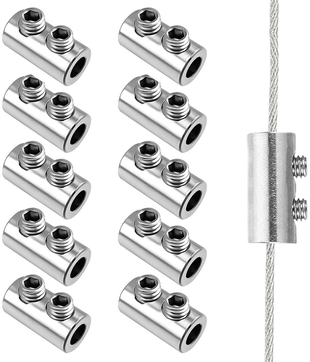 10 stuks duplex kabelklemmen van roestvrij staal, dubbele gatklem voor staalkabels van 1,5-2 mm, schroefklemmen voor het bevestigen van kabels, waslijnen en boten, hoge sterkte