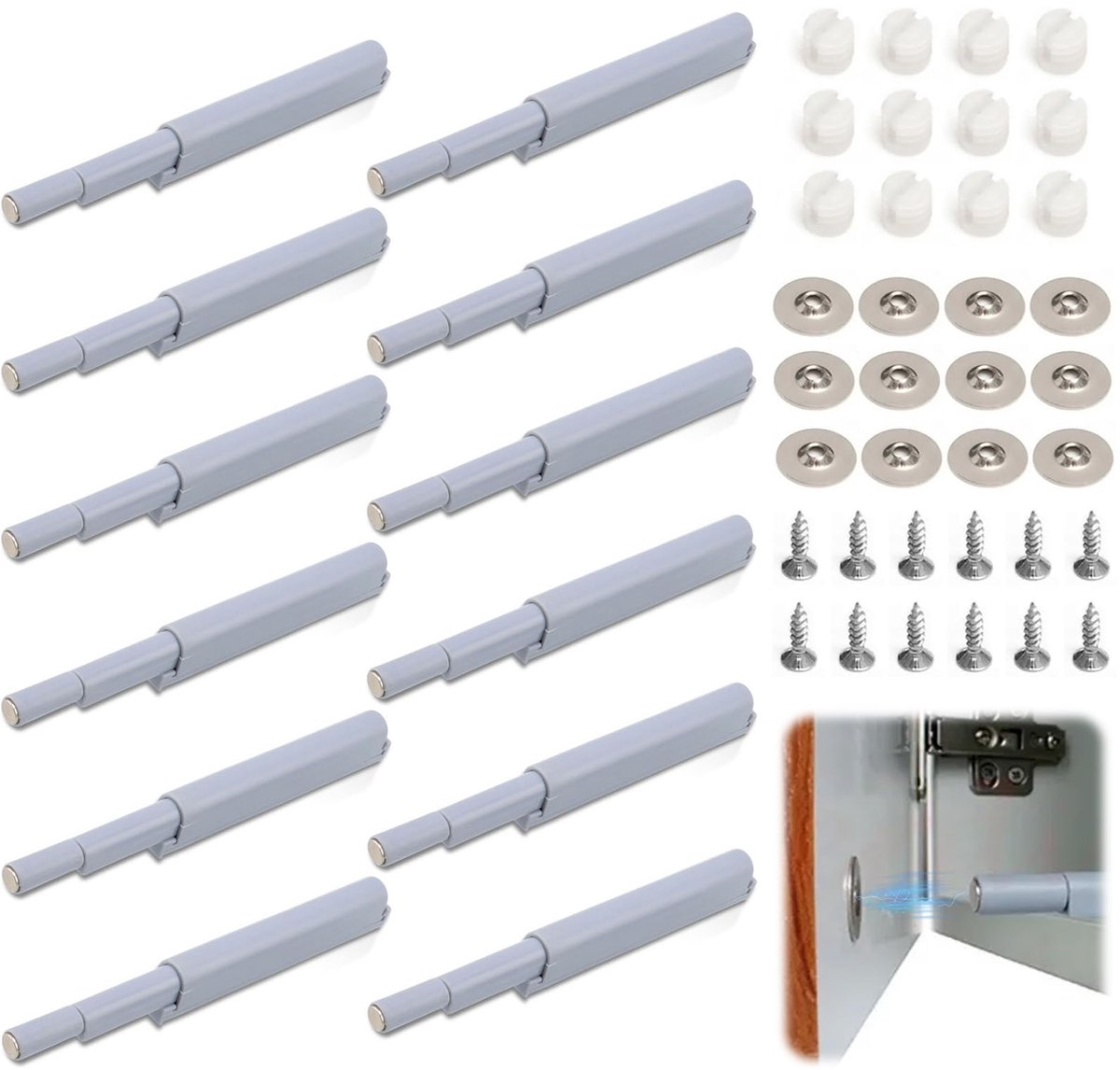 12 stuks magnetische druksluiting, push-to-open deuropener, magneet, magnetische drukvergrendeling voor verborgen deuren, dempen, softclose-deurdempers voor keukenkast, meubeldeur, drukopener voor
