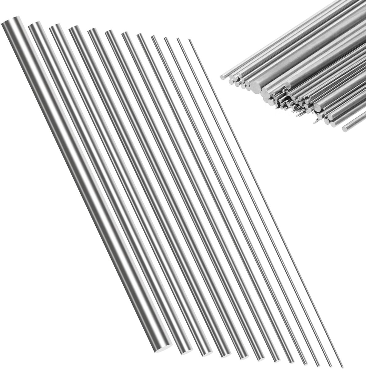 72pcs 0.3mm-3mm Diameter Roestvrij staal Lente Draad Kit, 400mm Lengte Lente Staal Draad, Rechte Volledige Harde Muziek Draden voor DIY Handwerk, Sieraden Maken, Model Gebouw, Fabricatie