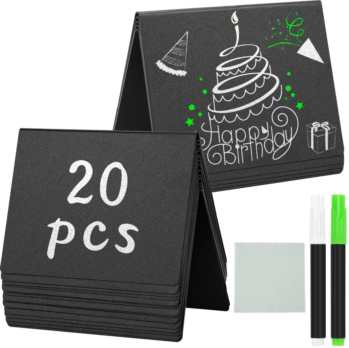 Krijtborden van pvc, V-vorm, klein bord voor prijskaartjes, tafelkaarten, buffetborden, mini-borden met 2 pennen en 1 poetsdoek voor feestjes, restaurants