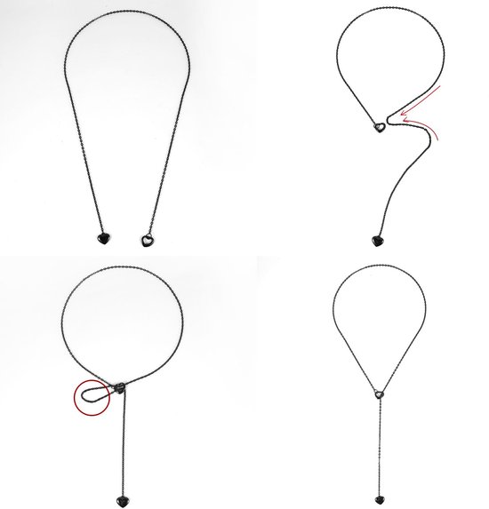 Y Lariat Ketting Dames Zwart Roestvrij Staal Slip Chain Ketting Gelaagde Slanke Verstelbare Choker Hart Y-vormige Costume Sieraden Ketting — afbeelding 3