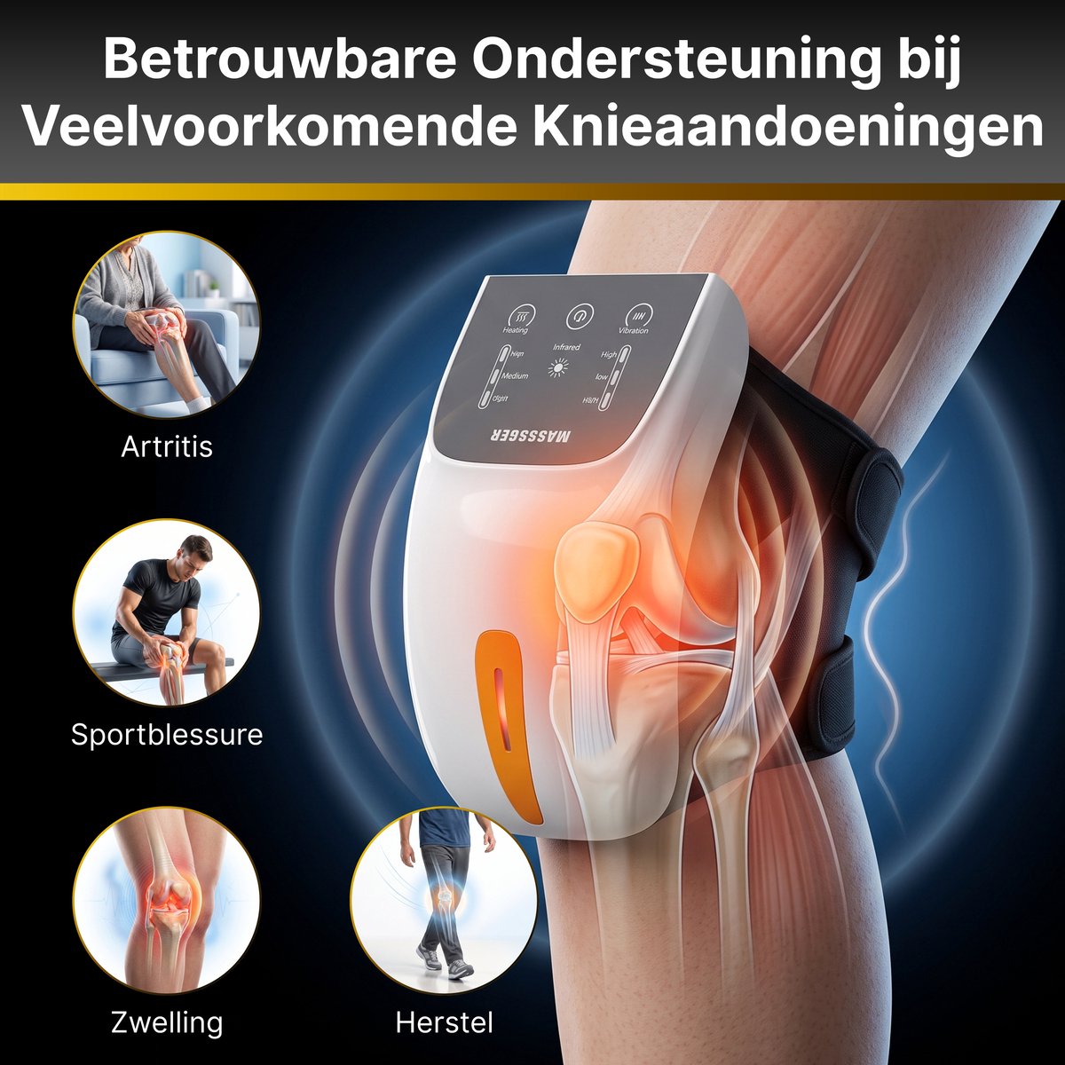 Luxari Knie Massage Pro Infrarood Massagekussen Verstelbaar - afbeelding 3