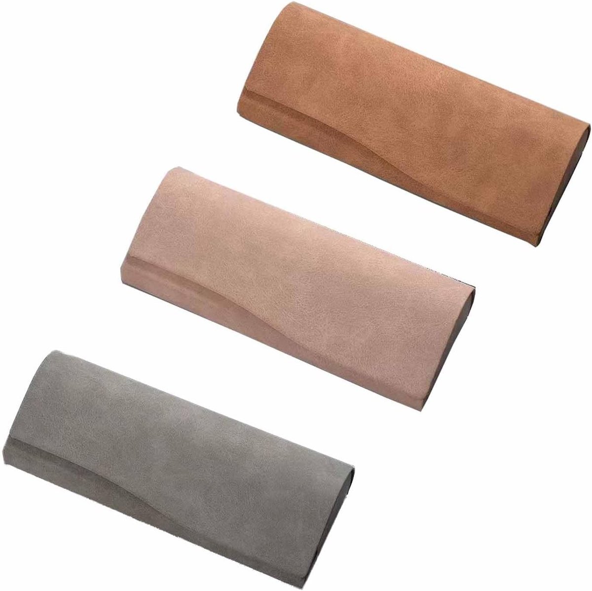 3-delige PU leren brillenkoker met magnetische sluiting - Draagbare hard-shell brillendoos in grijs, roze en bruin