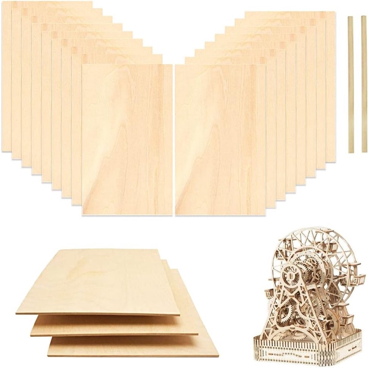 Set van 20 Plywood Platen 20 x 10 x 0,3 cm, Onbewerkt Houten Blanks voor DIY Projecten, Schilderen en Knutselen