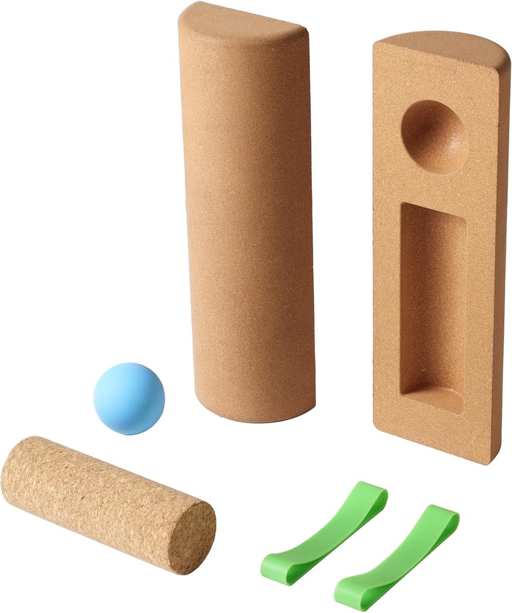 Balansbord Set 4-in-1 voor Voet en Enkel - Balansblokken, Kurk Roller, Massagebal en Teenbanden - Wiebelbord voor Volwassenen, Stabiliteit, Mobiliteit en Thuisfysio