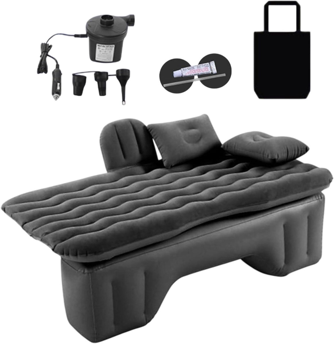 Opblaasbare Autobed - Kampeermatras Reismatras - Reizen en Kamperen - Multifunctionele Pomp - 135x70 cm - Zwart